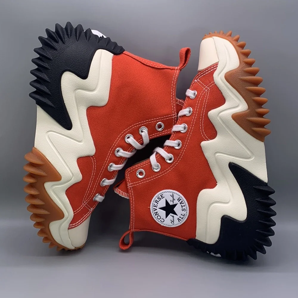 Converse Orange, White & Black Platform Run Star Hike Motion High Top Sneakers